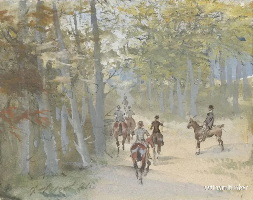 Reproduktion av målningen Landskapsbild av skog med ryttare - Jules Baron Finot - Bild 2