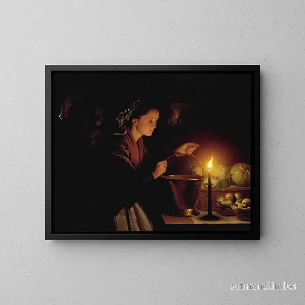 Reproduktion av målningen En marknadsscen vid ljuset av ljus - Petrus van Schendel
