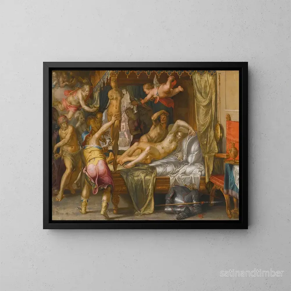 Reproduktion av målningen Mars och Venus överraskade av Vulcan - Joachim Wtewael