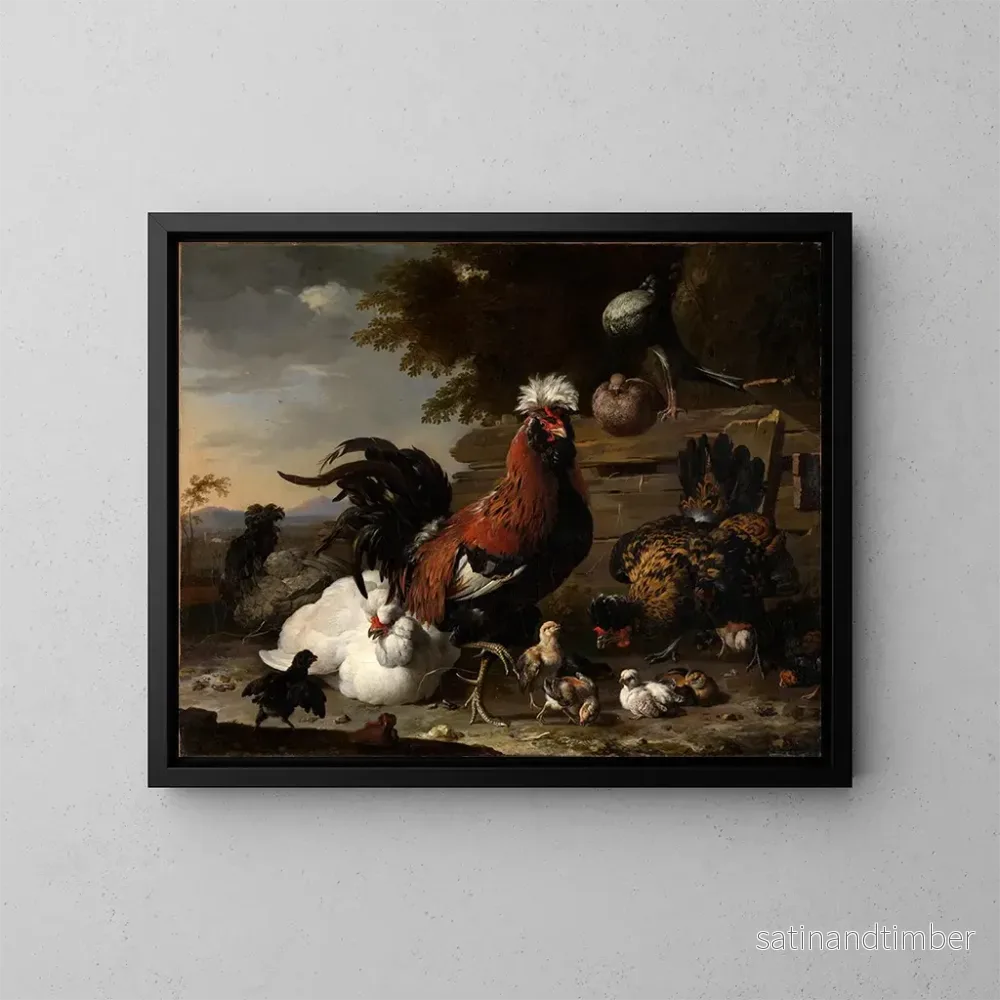 Reproduktion av målningen La paix dans la cour des poules - Melchior de Hondecoeter