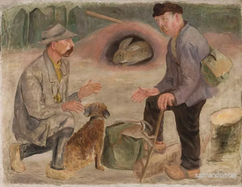 Reproduktion av målningen av samtal med en jägare - Tadeusz Makowski - Bild 2
