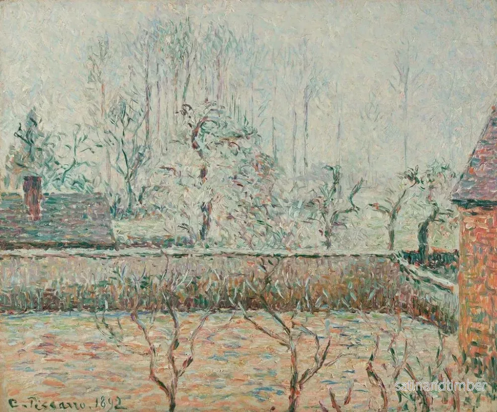 Reproduktion av målningen Landskap med hus och staket, frost och dimma - Camille Pissarro - Bild 2