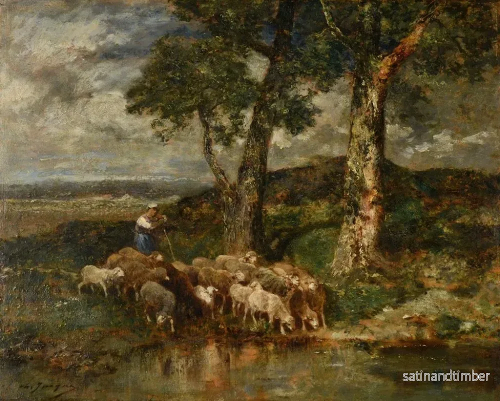 Reproduktion av målningen Moutons au labreuvoir - Charles Émile Jacque - Bild 2
