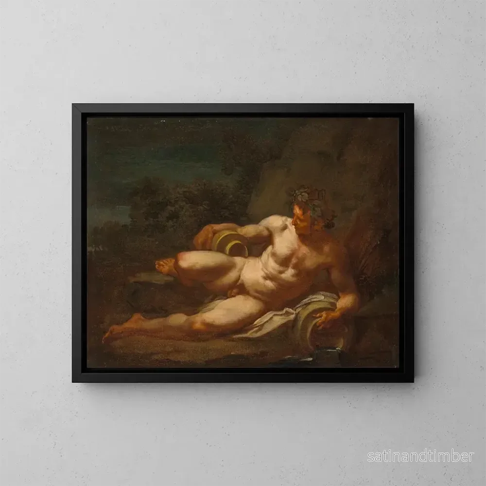 Reproduktion av målningen En flodgud liggande i ett landskap - Nicolas Poussin-skolan