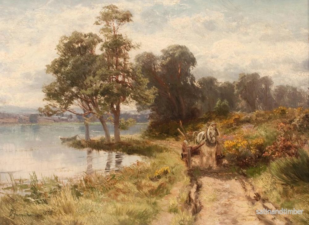 Reproduktion av målningen av trävagn nära en sjö - David Farquharson - Bild 2