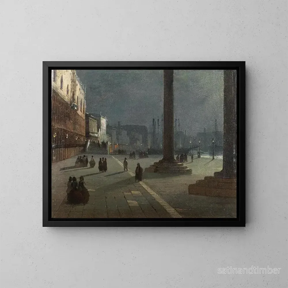 Reproduktion av målningen Venise, vy av Molo di San Marco med Riva degli Schiavoni i månsken – Ippolito Caffi Reproduktion av målningen Venise, vy av Molo di San Marco med Riva degli Schiavoni i månsken – Ippolito Caffi