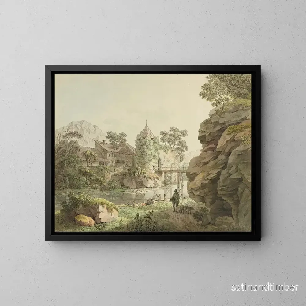 Reproduktion av målningen Vue du château de Zwingen sur la Birs - Karl Ludwig Zehender