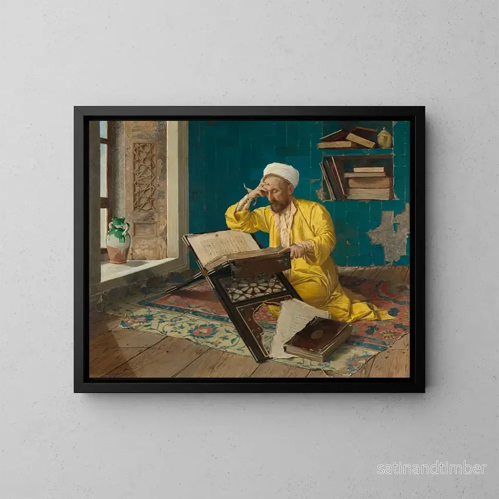 Reproduktion av målningen av islamisk teolog med Koranen - Osman Hamdi Bey