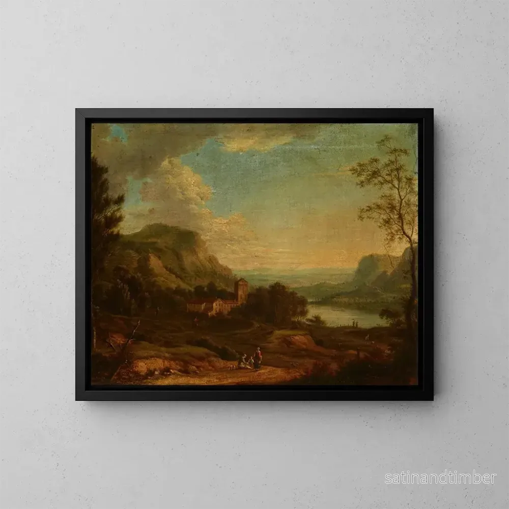 Reproduktion av målningen Landskap med en genrebildscen – Johann Christian Vollerdt