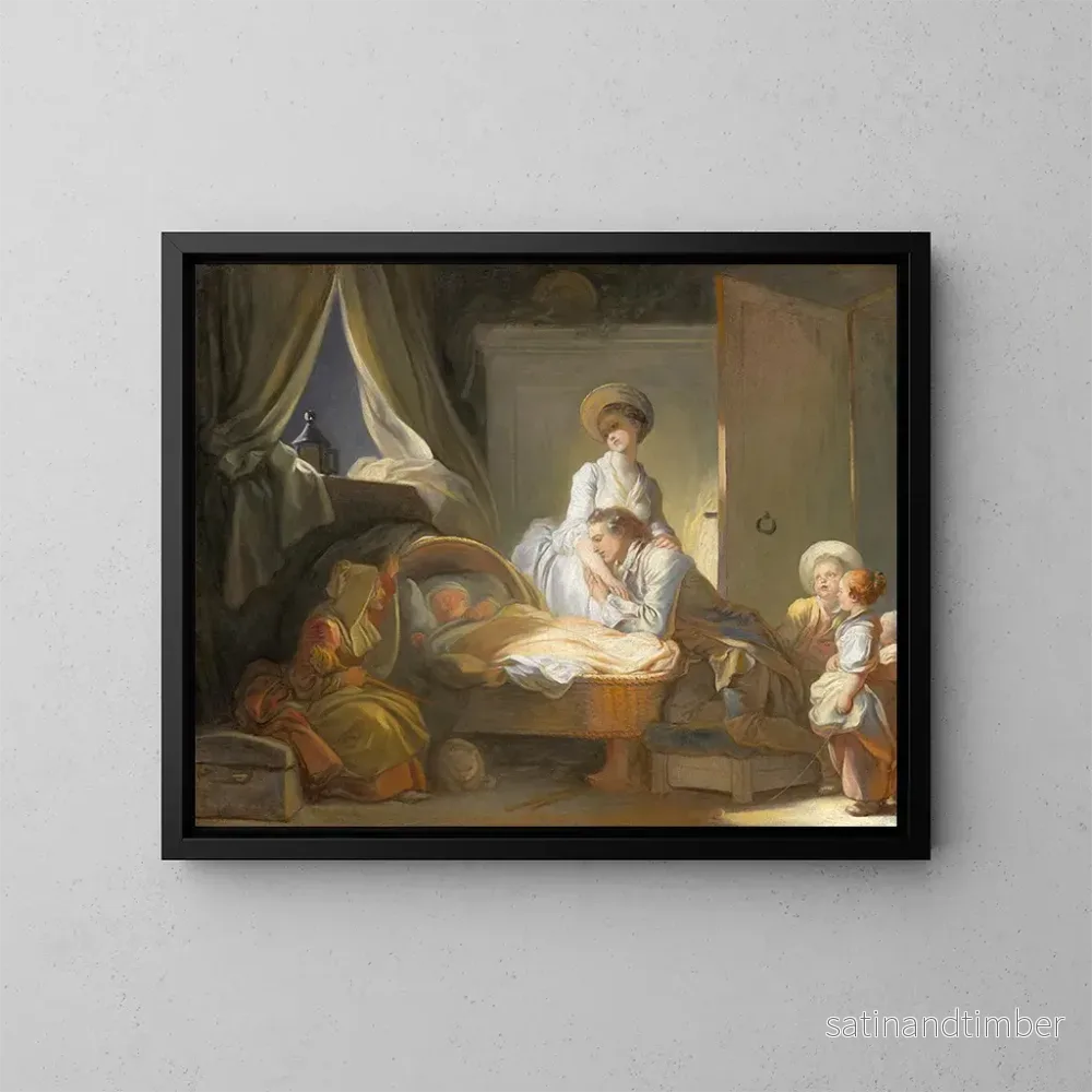 Reproduktion av målningen La Visite à la Crèche - Jean-Honoré Fragonard