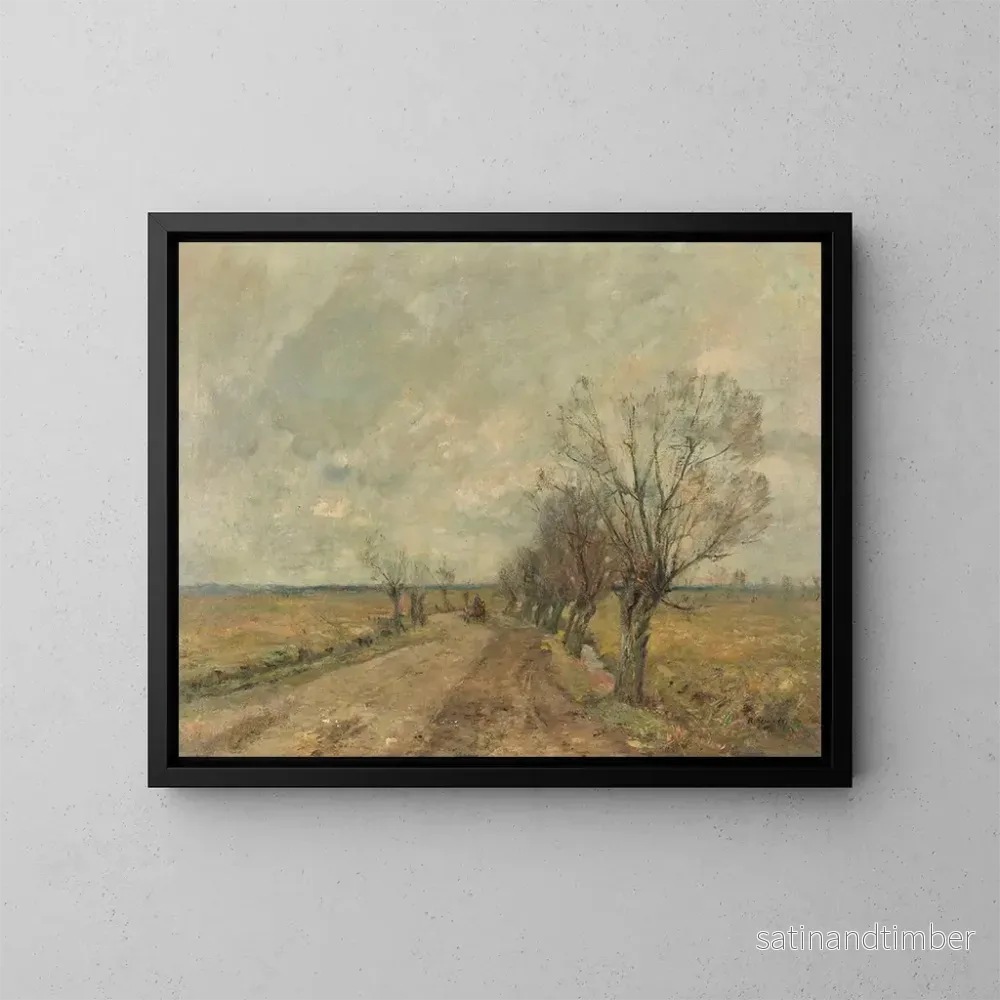 Reproduktion av målningen landskapsbild med träsk och pilträdsgata samt ryttare - Rudolf Hückner