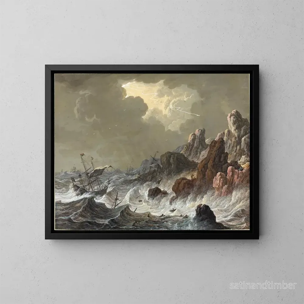 Reproduktion av målningen Fartyg i nöd som strandat på en klippig kust - Johann Christoph Dietzsch
