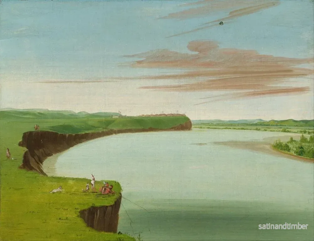 Reproduktion av målningen avlägsen utsikt över Mandan-by - George Catlin - Bild 2