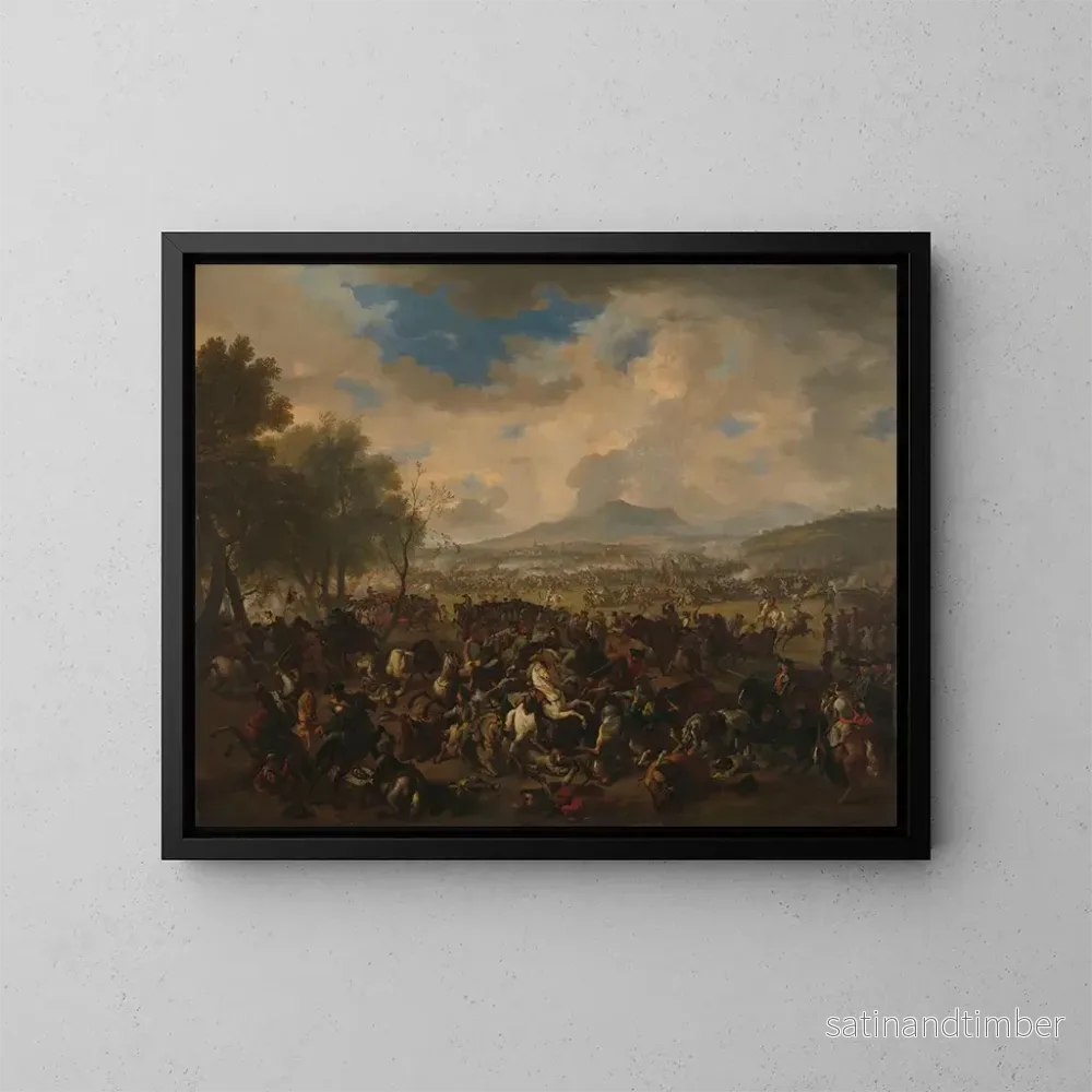 Reproduktion av målningen av slaget vid Ramillies mellan fransmännen och de allierade makterna, 23 maj 1706 - Jan van Huchtenburg
