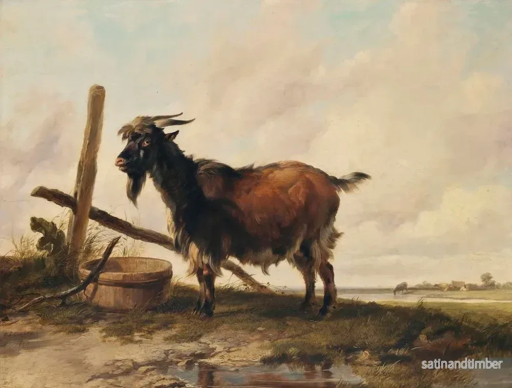 Reproduktion av målningen En get i ett landskap med boskap i fjärran - Thomas Sidney Cooper - Bild 2