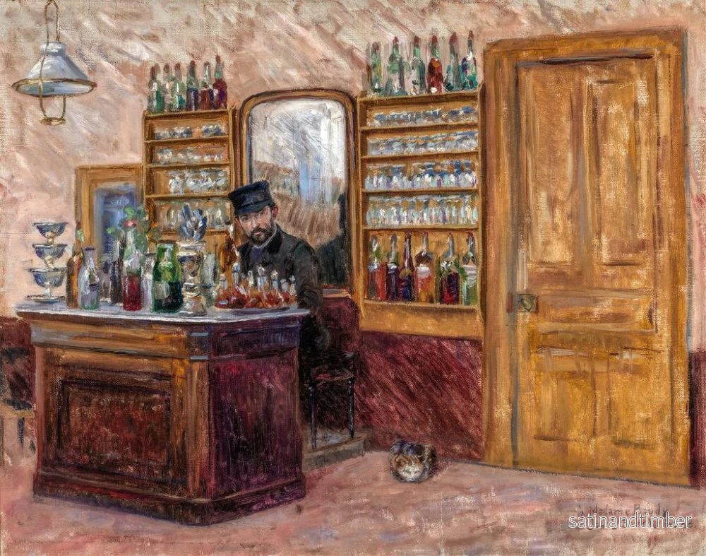 Reproduktion av målningen M. Baudy bakom sitt skrivbord på hotellet Baudy - John Leslie Breck - Bild 2