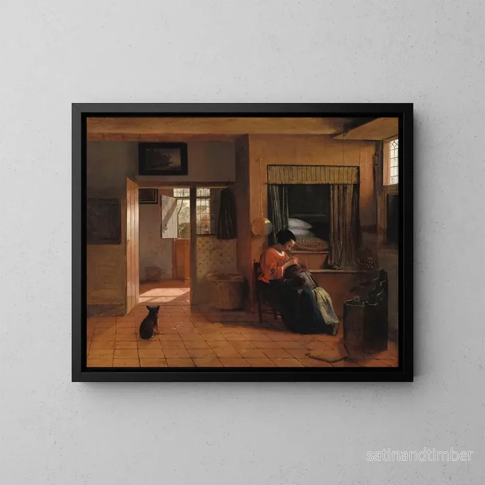 Reproduktion av målningen En mor som rufsar sitt barns hår - Pieter de Hooch