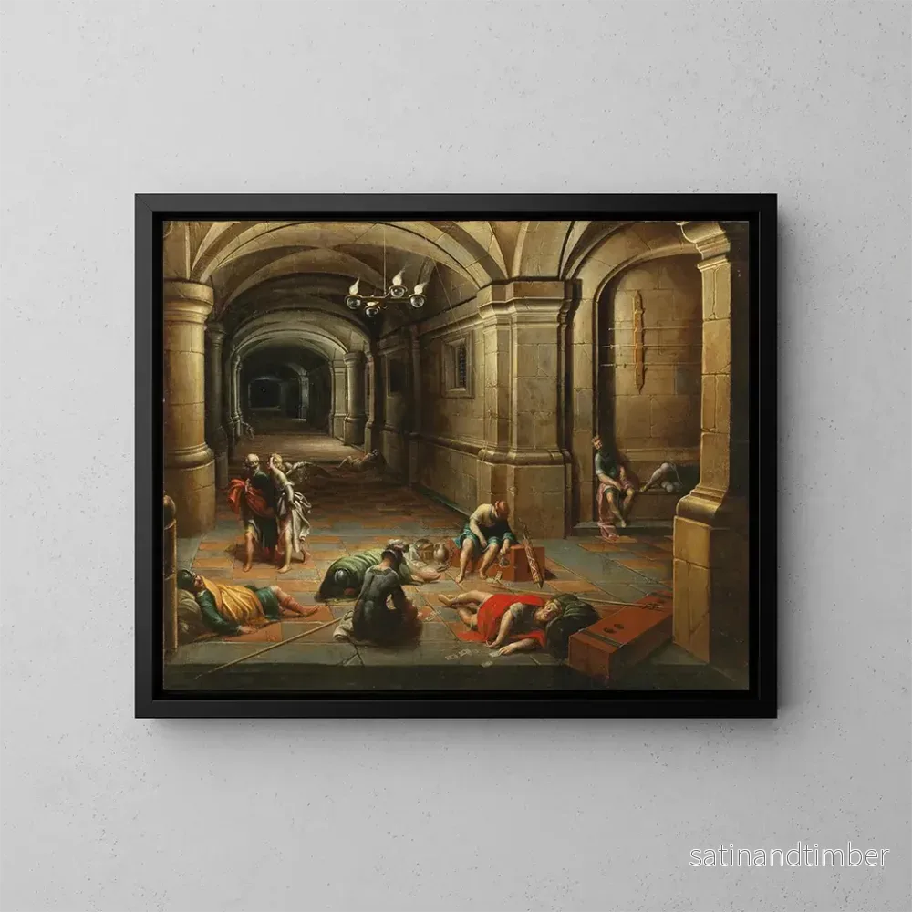 Reproduktion av målningen av interiör av fängelse med Saint Pierre's befrielse - Hendrick van Steenwijck den yngre