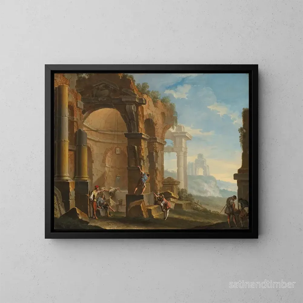 Reproduktion av målningen En nyckfullhet med figurer som samtalar bland klassiska ruiner – Sebastiano Ricci Reproduktion av målningen En nyckfullhet med figurer som samtalar bland klassiska ruiner – Sebastiano Ricci