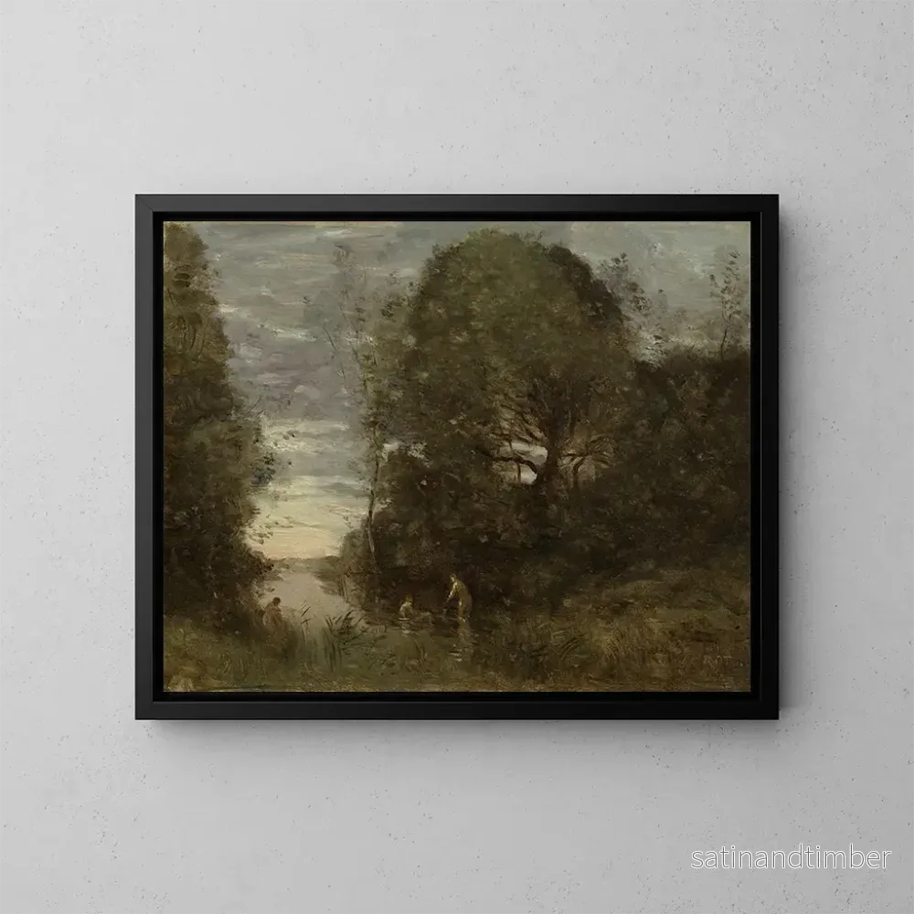 Reproduktion av målningen av badande kvinnor i en skogsklyfta - Jean-Baptiste-Camille Corot
