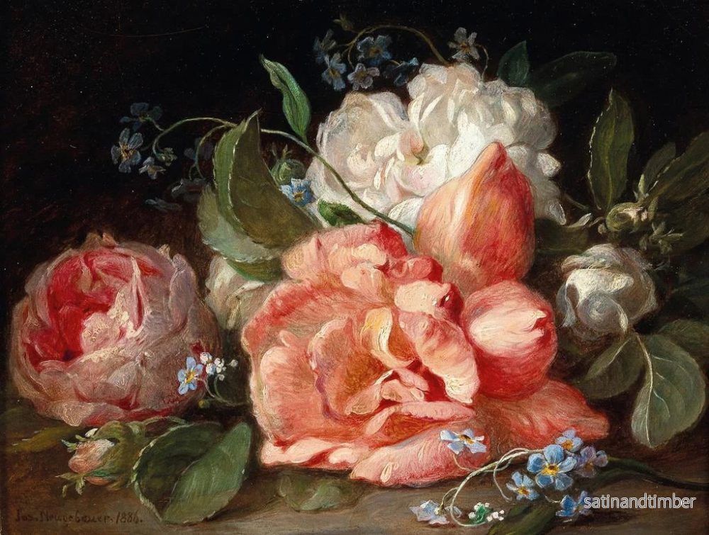 Reproduktion av målningen Ett blomsterarrangemang med rosor och förgätmigejer - Josef Neugebauer - Bild 2