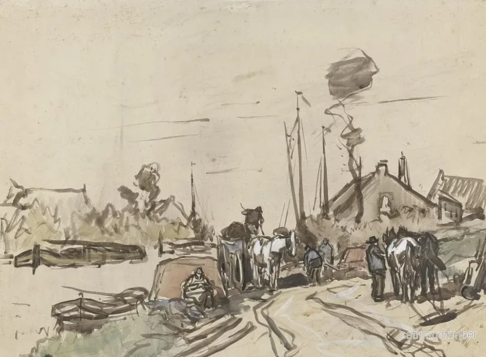 Reproduktion av målningen av lossning av vagnar vid en kanal - Jan van Essen - Bild 2