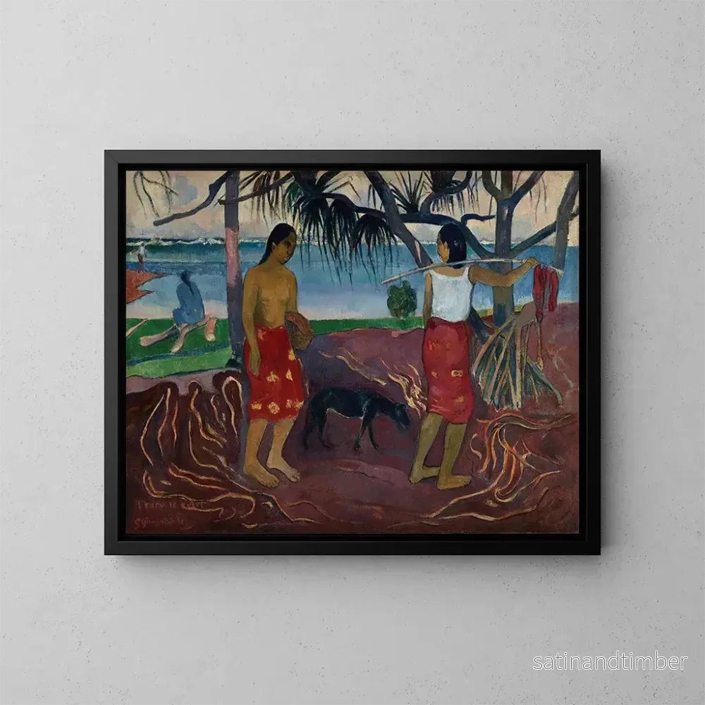Reproduktion av målningen Le Raro te Oviri under pandanus - Paul Gauguin