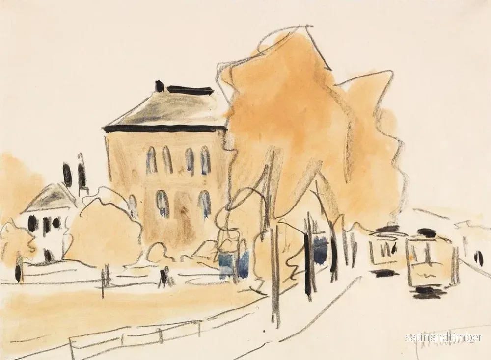 Reproduktion av målningen av stadslandskap med två spårvagnar, Berlinerstraße spårvagn i Dresden - Ernst Ludwig Kirchner - Bild 2
