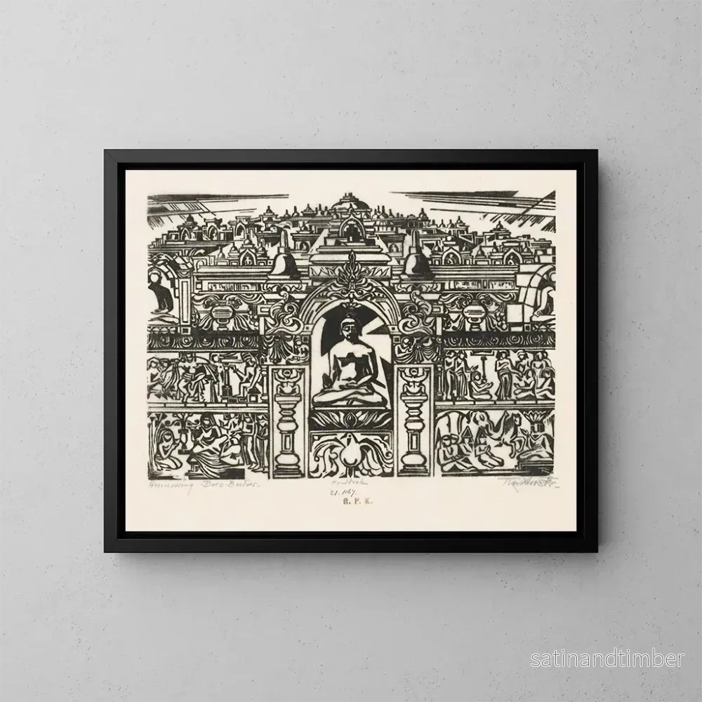 Reproduktion av målningen Vue latérale du Borobudur - Johannes Frederik Engelbert ten Klooster