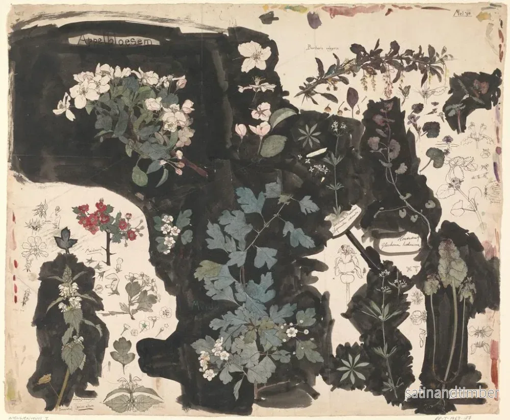 Reproduktion av målningen Studie av äppleblomma, död näva, majblomma och murgröna - Theo Nieuwenhuis - Bild 2