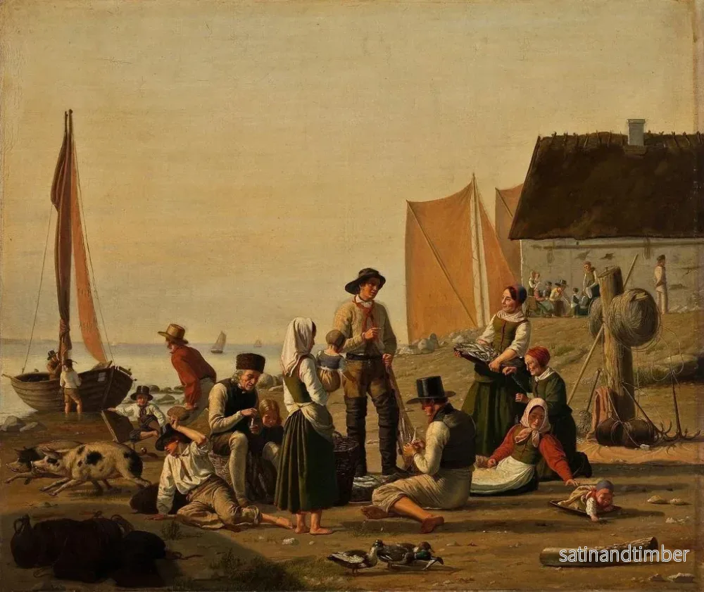 Reproduktion av målningen Scen i en fiskeby i Taarbk i Zeeland - Julius Friedländer - Bild 2
