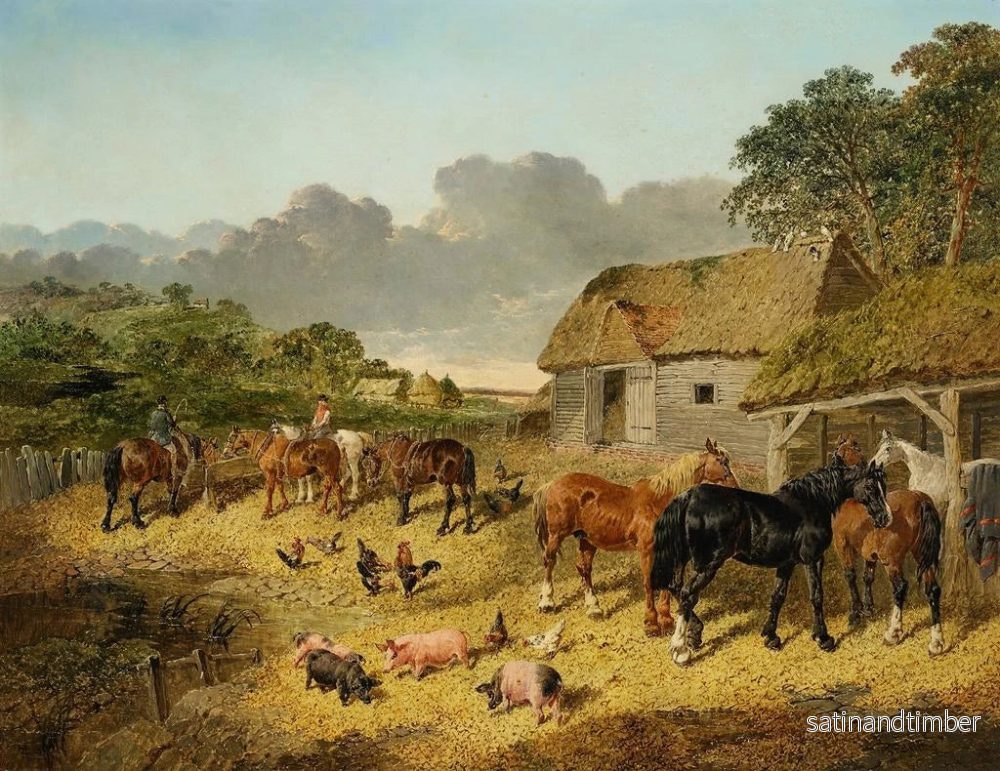 Reproduktion av målningen av hästar som dricker vid en vattenhink med grisar och höns på en gårdsplan - John Frederick Herring Jr. - Bild 2