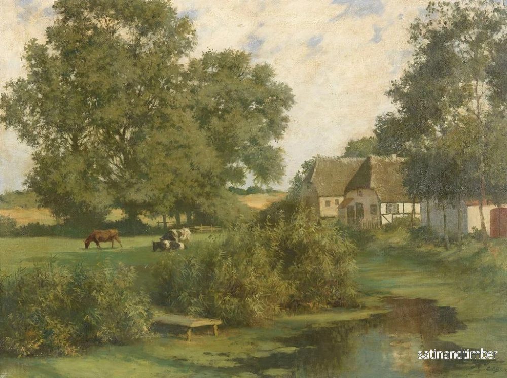 Reproduktion av målningen av landskapet i norra Tyskland med ankor och halmtakshus - Hermann Seeger - Bild 2