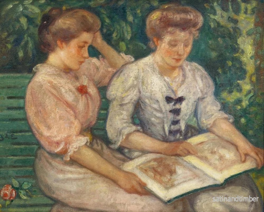 Reproduktion av målningen Blanche Viau och Alice Viau, två unga flickor som läser på en bänk - Georges d'Espagnat - Bild 2