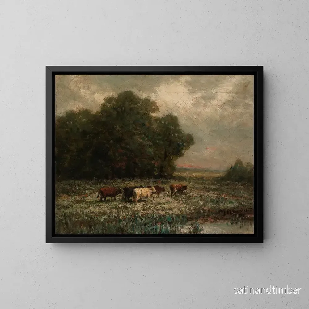 Reproduktion av målningen Landskapsmotiv utan titel med betande boskap - Edward Mitchell Bannister