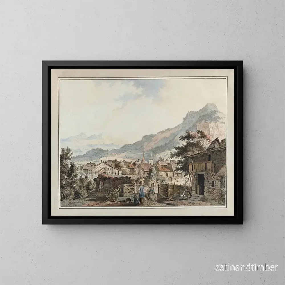 Reproduktion av målningen Vue de la ville d'Aigle sur la route des Sallines - Johann Karl Müllner
