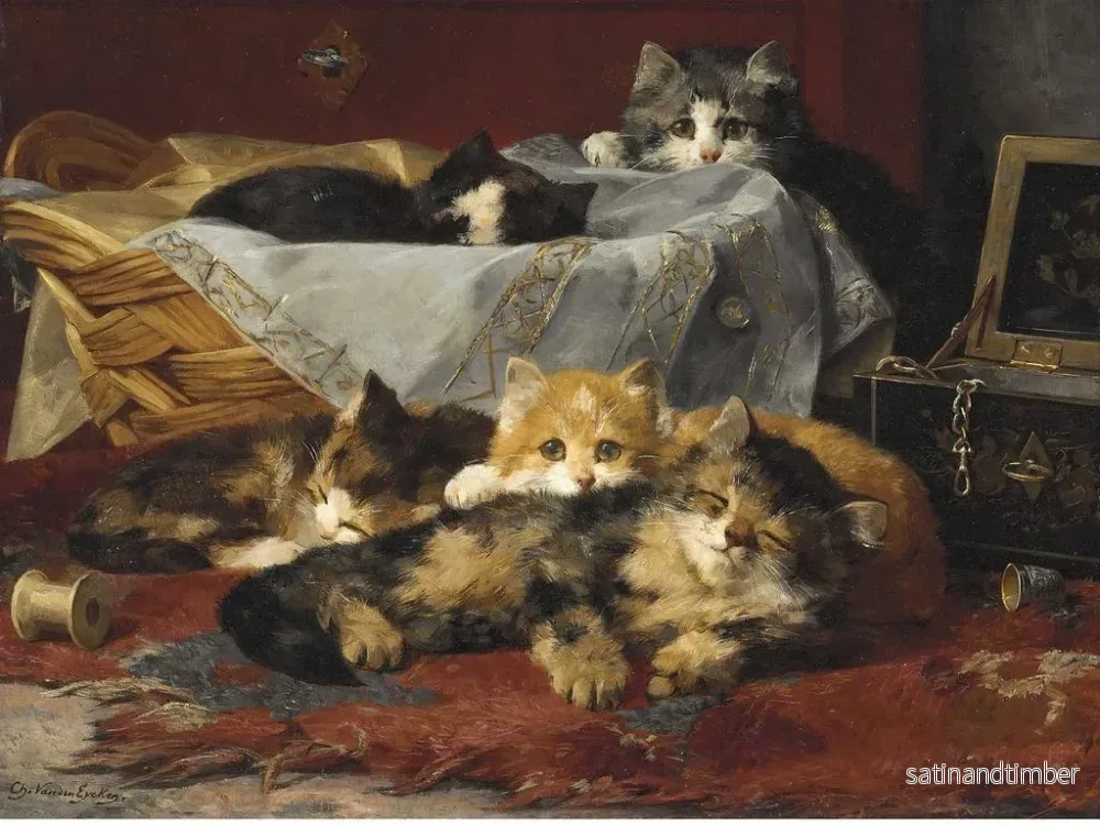 Reproduktion av målningen Kattungar i en korg - Charles Van Den Eycken - Bild 2