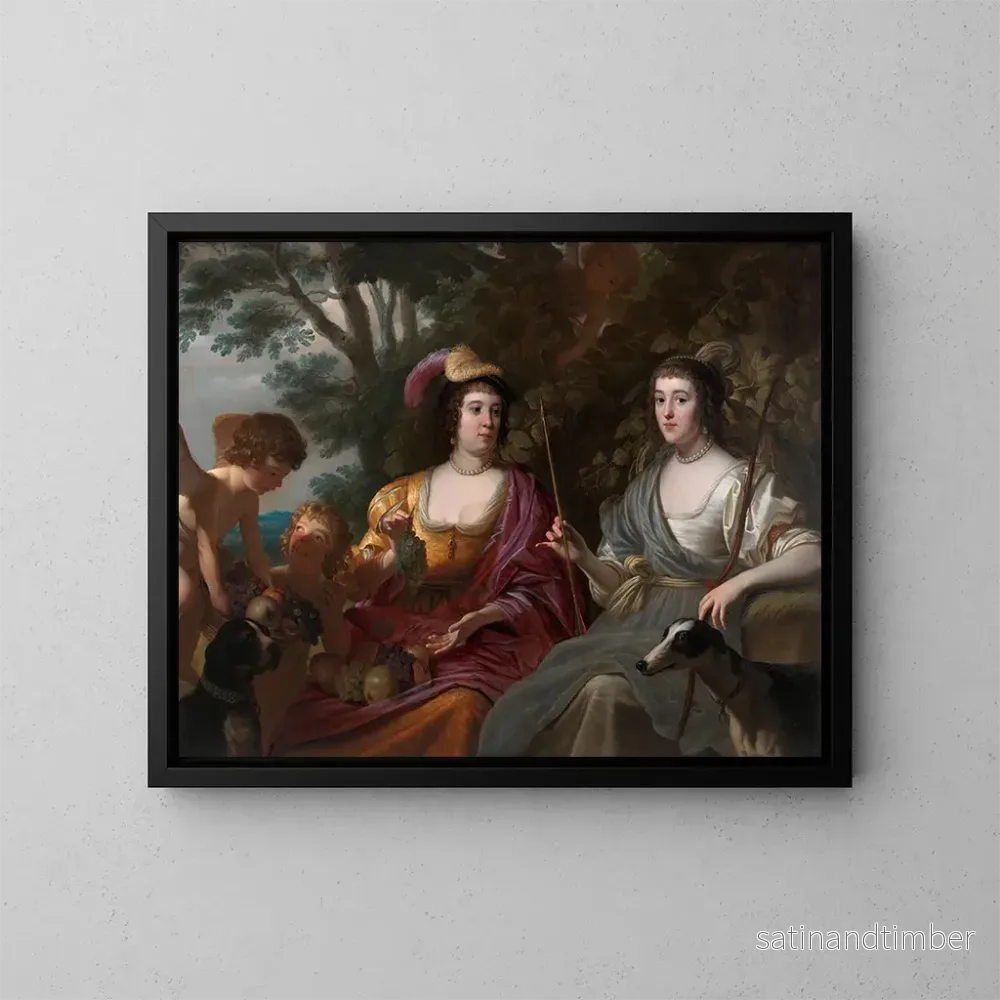 Reproduktion av målningen av dubbelporträtt av Amalia van Solms och Charlotte de La Trmolle - Gerard van Honthorst