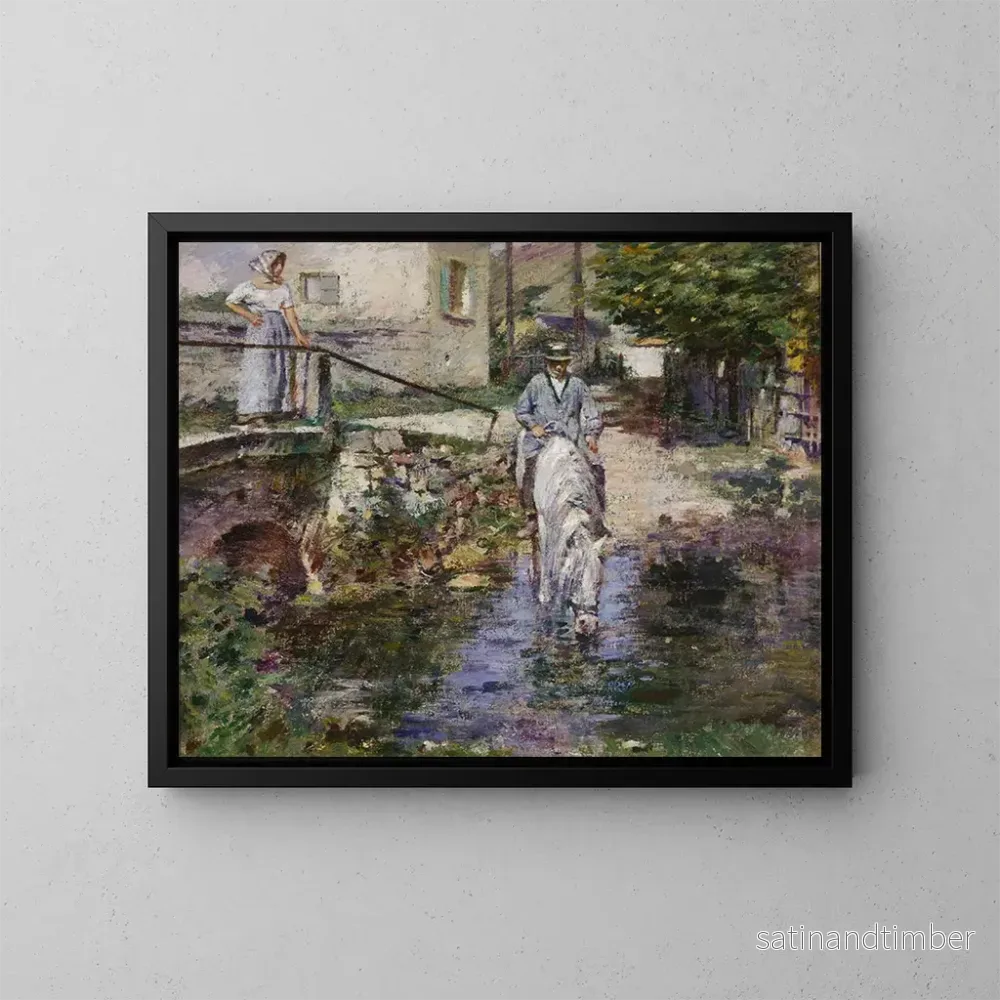 Reproduktion av målningen Pré Trognon och hennes dotter vid bron - Theodore Robinson