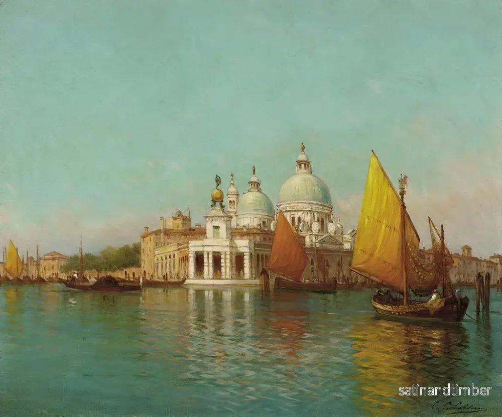Reproduktion av målningen vid ingången till Grand Canal, Venedig - Charles Clement Calderon - Bild 2