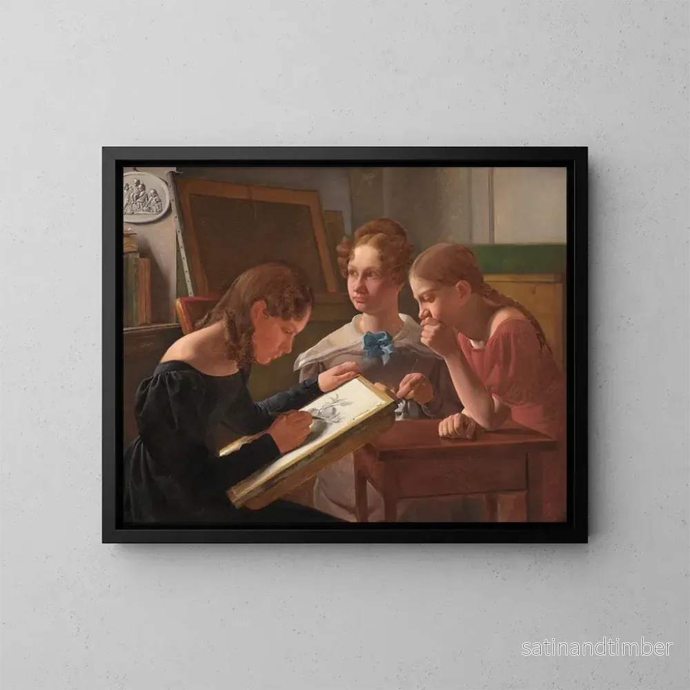 Reproduktion av målningen Tre unga flickor, konstnärssystrarna Alvilde, Ida och Henriette – Constantin Hansen Reproduktion av målningen Tre unga flickor, konstnärssystrarna Alvilde, Ida och Henriette – Constantin Hansen