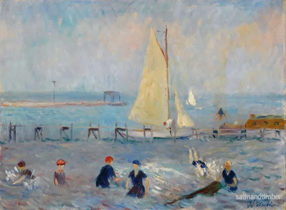 Reproduktion av målningen Landskap med hav och sex badare vid Bellport - William James Glackens - Bild 2