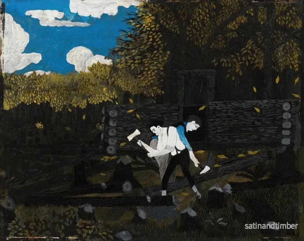 Reproduktion av målningen av Abraham Lincoln och hans far som bygger sitt skjul vid Pigeon Creek - Horace Pippin - Bild 2