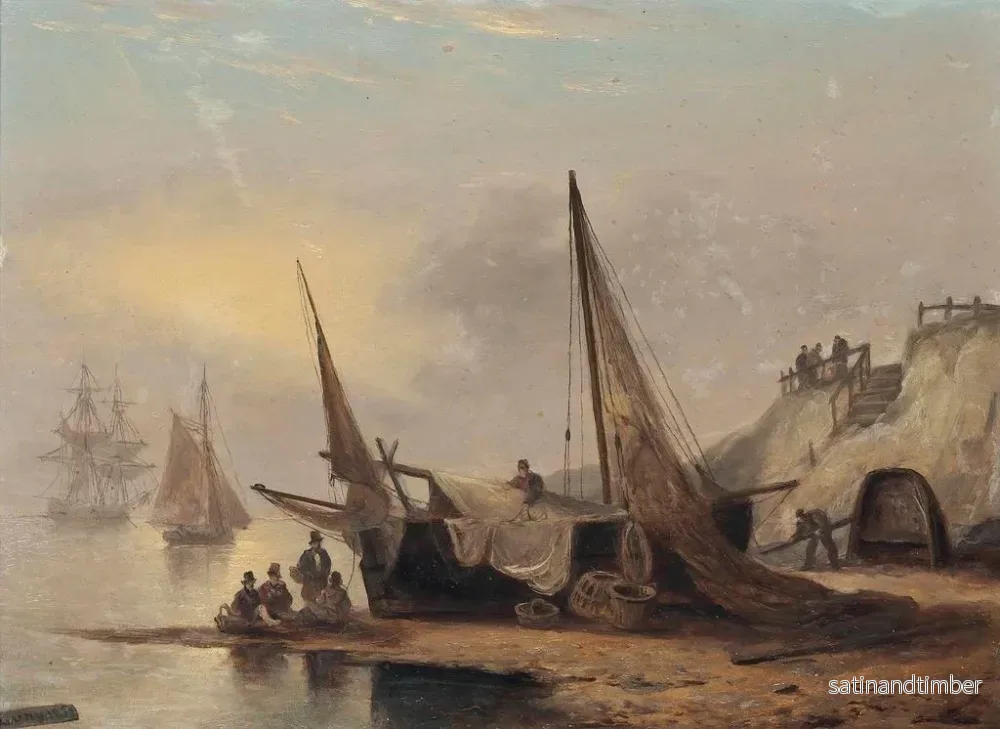 Reproduktion av målningen Fiskare som sitter nära sin båt vid ebb, Devon - Thomas Luny - Bild 2
