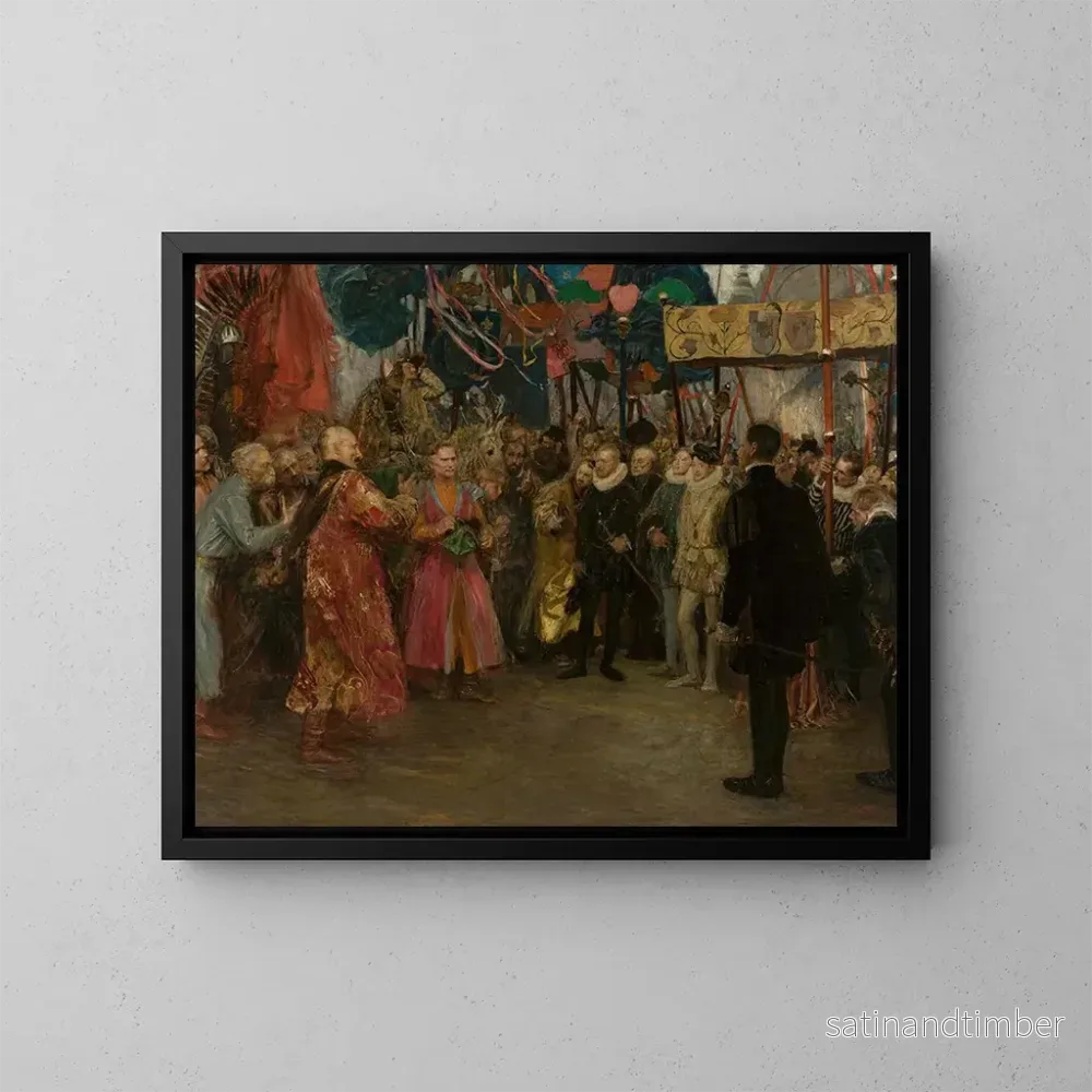 Reproduktion av målningen Les envoyés polonais devant Henri de Valois – Teodor Axentowicz