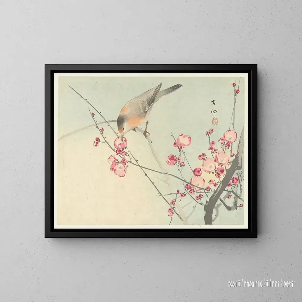 Reproduktion av målningen av fågelsångare på en blommande gren - Ohara Koson