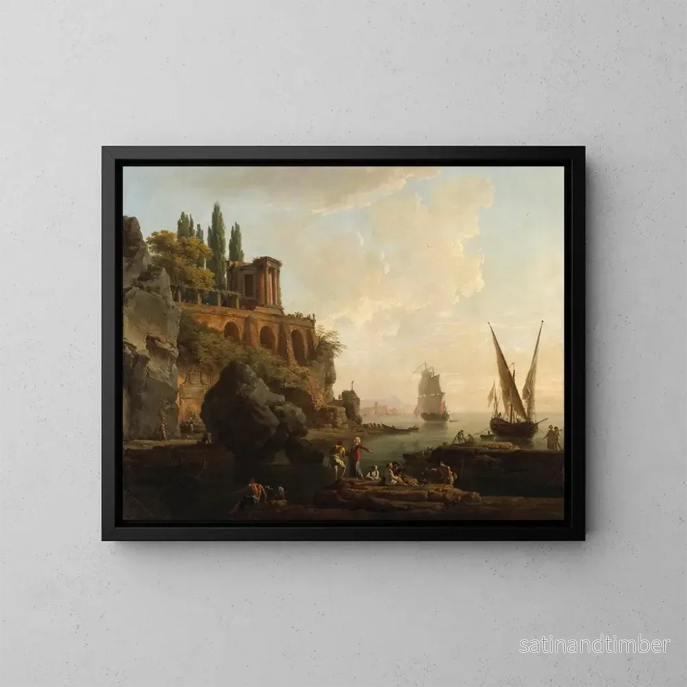 Reproduktion av målningen av ett imaginärt landskap, italiensk hamnscen – Claude-Joseph Vernet Reproduktion av målningen av ett imaginärt landskap, italiensk hamnscen – Claude-Joseph Vernet