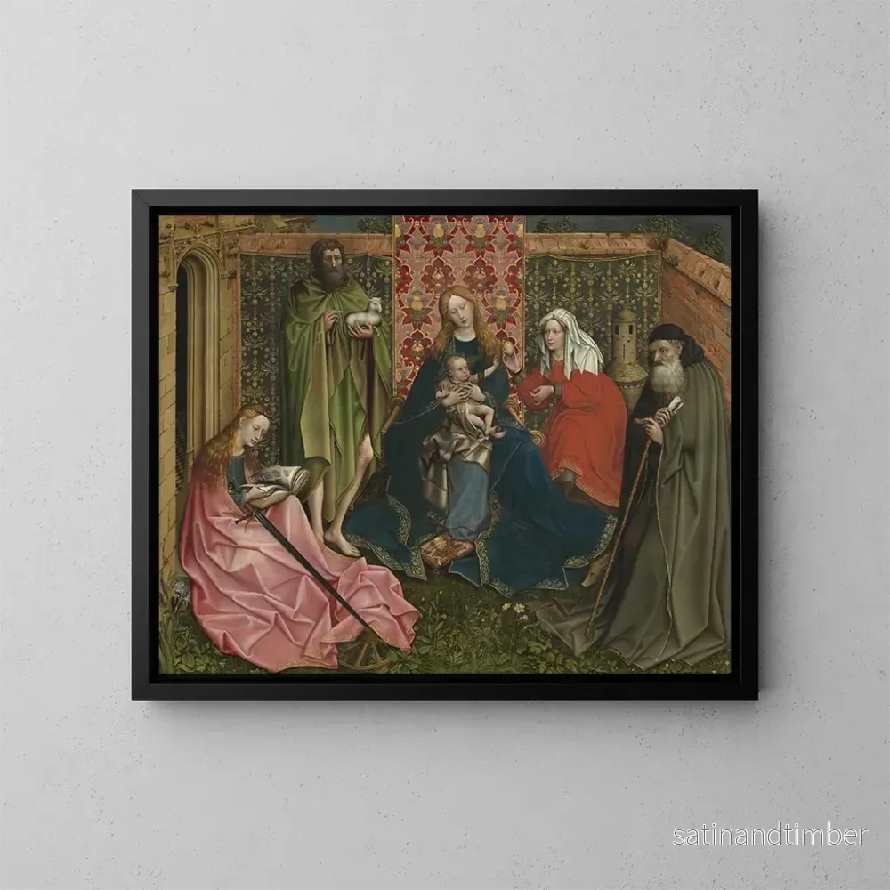 Reproduktion av målningen Vierge à l'Enfant entourée de saints dans le jardin clos - Ecole de Robert Campin