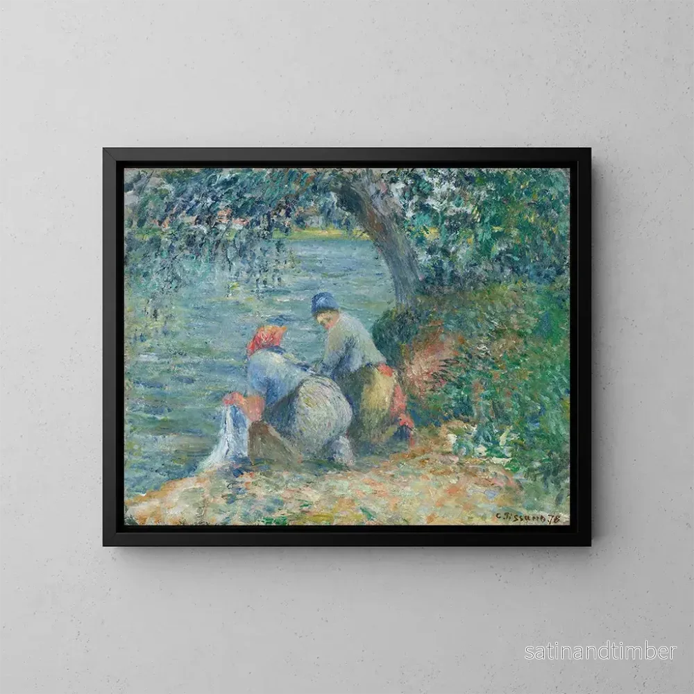 Reproduktion av målningen Laveuses au bord de l'eau à Pontoise - Camille Pissarro