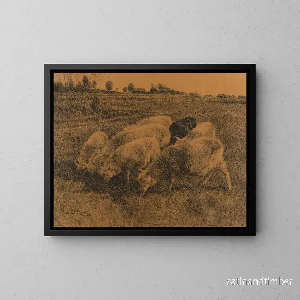 Reproduktion av målningen av kontemplativa får - Ernst Klee